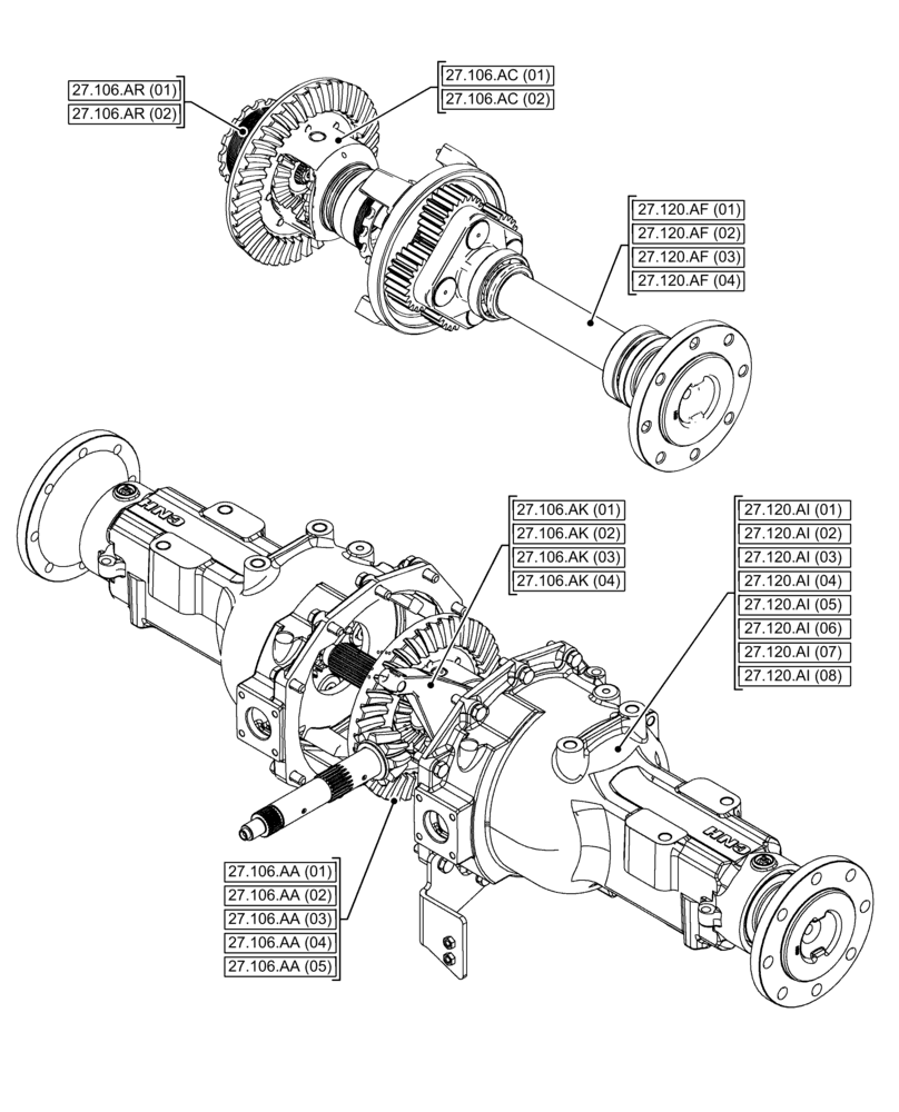Схема запчастей Case IH FARMALL 95C - (00.000.27[01]) - PICTORIAL INDEX - REAR DRIVE AXLE (00) - GENERAL & PICTORIAL INDEX
