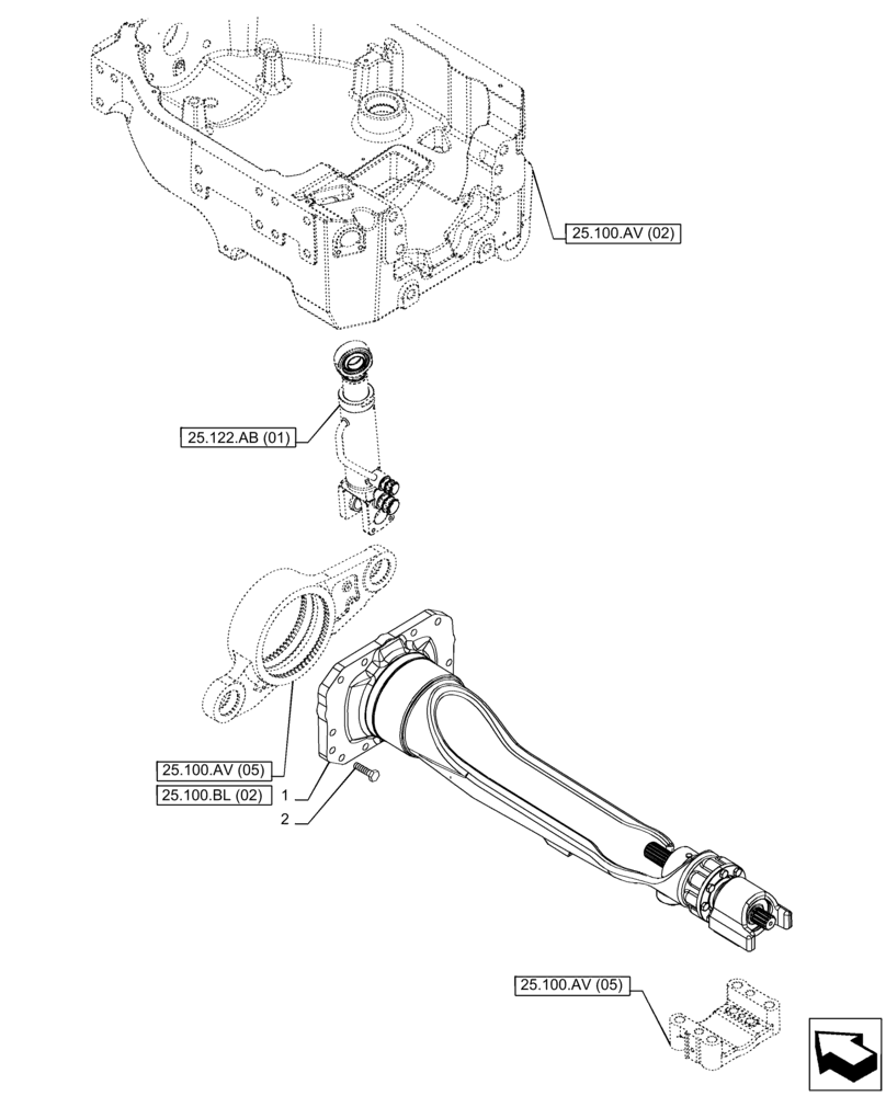 Схема запчастей Case IH PUMA 150 - (25.100.BL[01]) - VAR - 758045, 758046 - FRONT AXLE, SUSPENDED, ARM (25) - FRONT AXLE SYSTEM