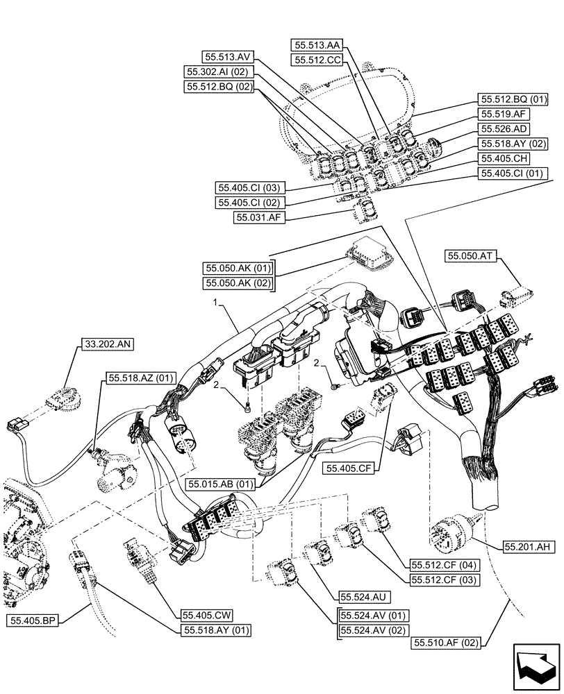 Схема запчастей Case IH FARMLIFT 742 - (55.510.AF[01]) - CAB MAIN WIRE HARNESS (55) - ELECTRICAL SYSTEMS