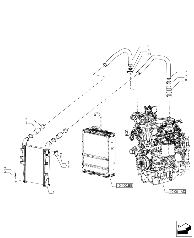 Схема запчастей Case IH FARMALL 140A - (10.310.AA) - VAR - 391265 - INTERCOOLER, PIPE, LINE (10) - ENGINE