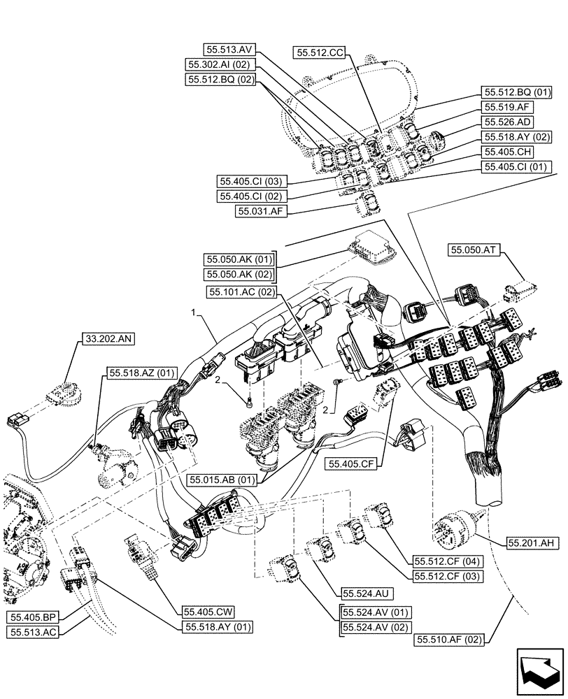 Схема запчастей Case IH FARMLIFT 632 - (55.510.AF[01]) - CAB MAIN WIRE HARNESS (55) - ELECTRICAL SYSTEMS