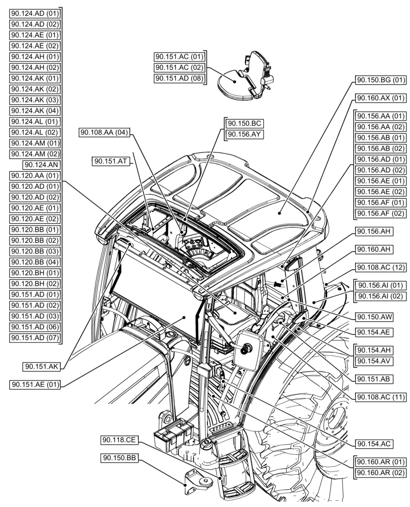 Схема запчастей Case IH FARMALL 115C - (00.000.90[03]) - PICTORIAL INDEX - PLATFORM, CAB, BODYWORK AND DECALS (00) - GENERAL & PICTORIAL INDEX