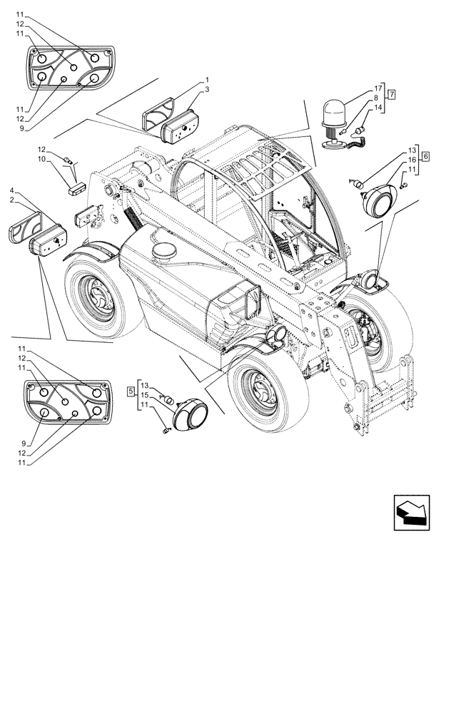 Схема запчастей Case IH FARMLIFT 525 - (55.404.AQ) - HEADLIGHT (55) - ELECTRICAL SYSTEMS