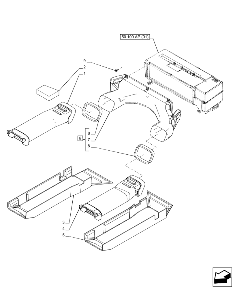 Схема запчастей Case IH PUMA 185 CVT - (50.104.AO[01]) - VAR - 391176, 758255, 758256, 758257, 758258, 758259, 758260, 758261, 758262, 758263, 758264, 758265 - AIR CONDITIONER, AIR DUCT (50) - CAB CLIMATE CONTROL