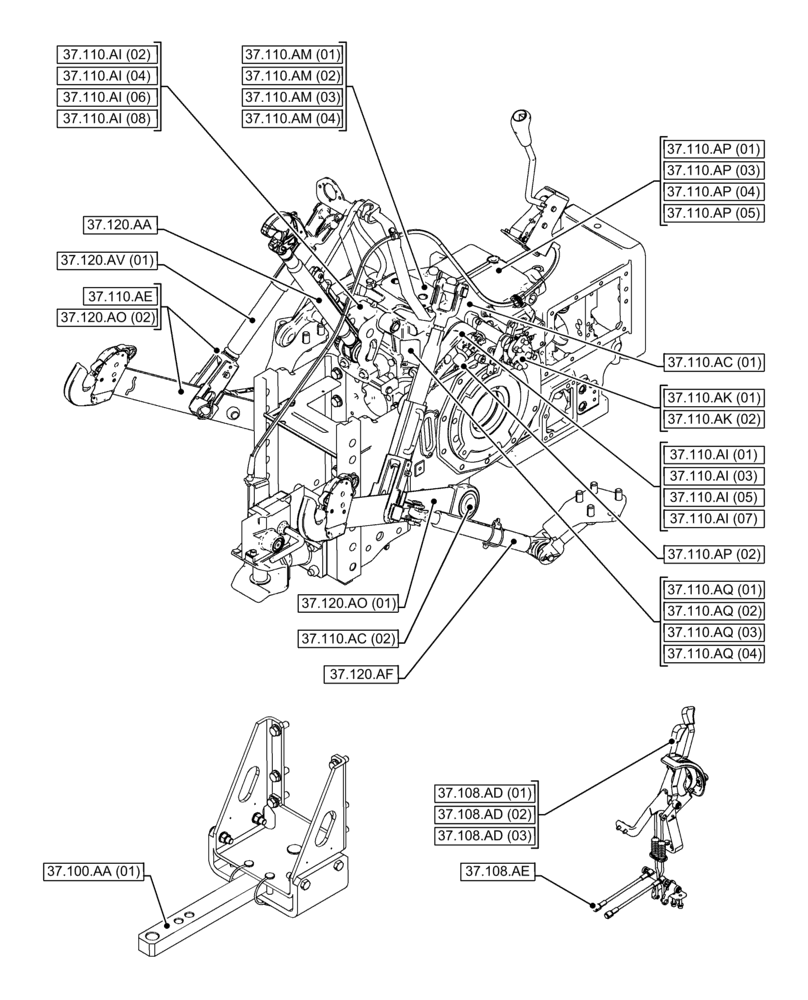 Схема запчастей Case IH FARMALL 115C - (00.000.37) - PICTORIAL INDEX - HITCHES, DRAWBARS AND IMPLEMENT COUPLING (00) - GENERAL & PICTORIAL INDEX
