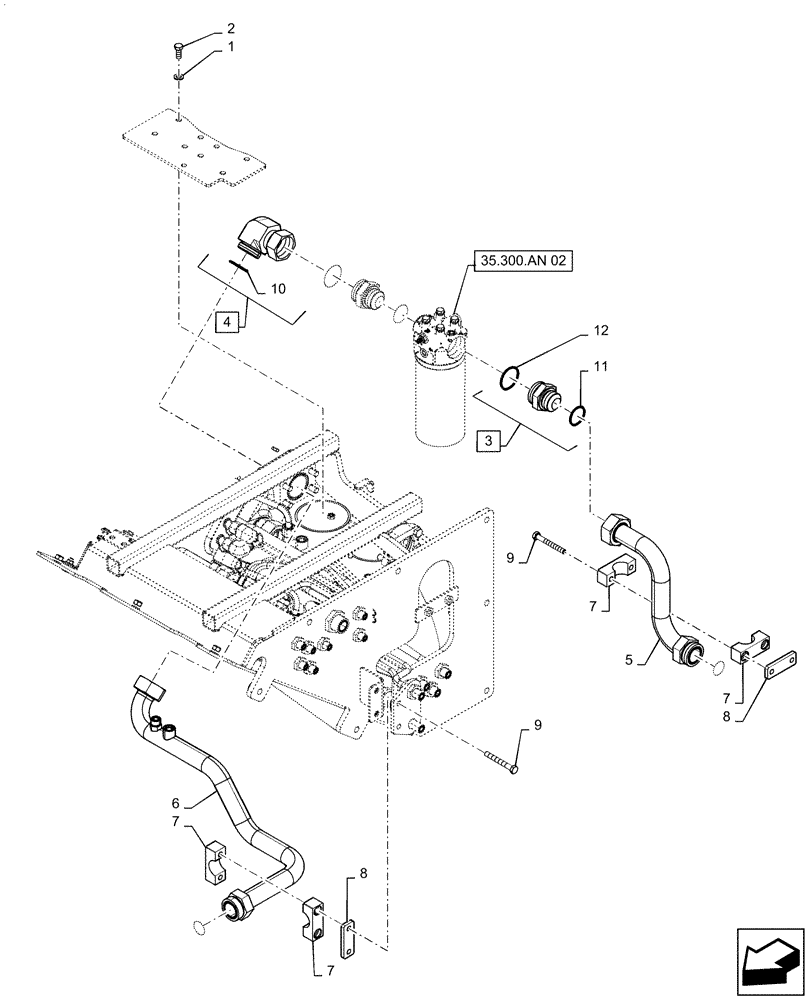 Схема запчастей Case IH QUADTRAC 620 - (35.300.AN[01]) - VAR - 420301, 420302 - STANDARD HYDRAULIC OIL FILTER MOUNTING (35) - HYDRAULIC SYSTEMS