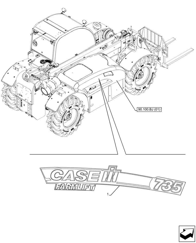 Схема запчастей Case IH FARMLIFT 735 - (90.108.AB[03]) - DECALS, HOOD (7M) (90) - PLATFORM, CAB, BODYWORK AND DECALS