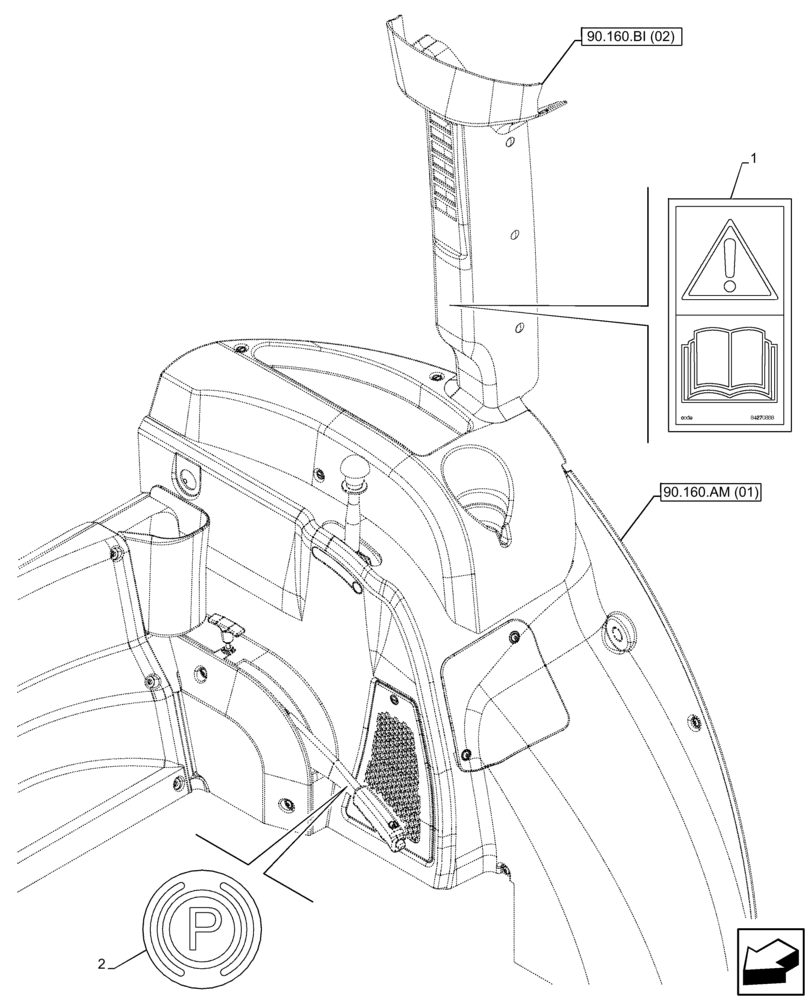 Схема запчастей Case IH FARMALL 105C - (90.108.AC[19]) - VAR - 334255, 334256, 334257 - WARNING DECAL, CAB (90) - PLATFORM, CAB, BODYWORK AND DECALS