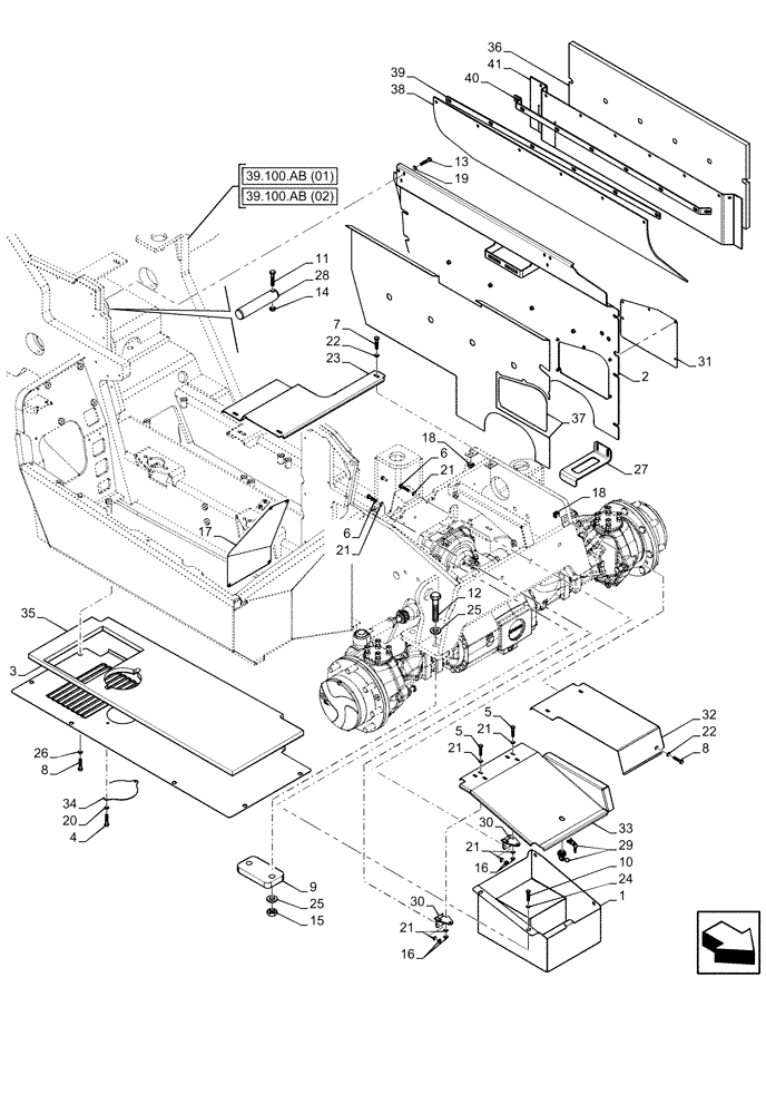 Схема запчастей Case IH FARMLIFT 525 - (39.100.AH[01]) - FRAME, COVERS - BEGIN S/N 19019D END S/N 19021D (39) - FRAMES AND BALLASTING