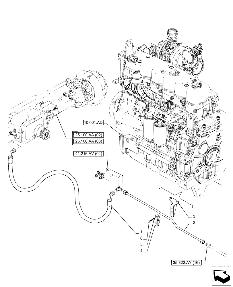 Схема запчастей Case IH PUMA 150 CVT - (25.102.AT[04]) - VAR - 758045, 758046 - FRONT AXLE, SUSPENDED, DIFFERENTIAL LOCK, LINE (25) - FRONT AXLE SYSTEM