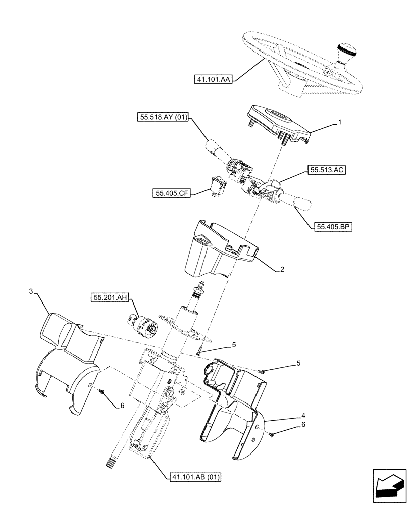 Схема запчастей Case IH FARMLIFT 632 - (41.101.AB[02]) - STEERING COLUMN, COVER (41) - STEERING