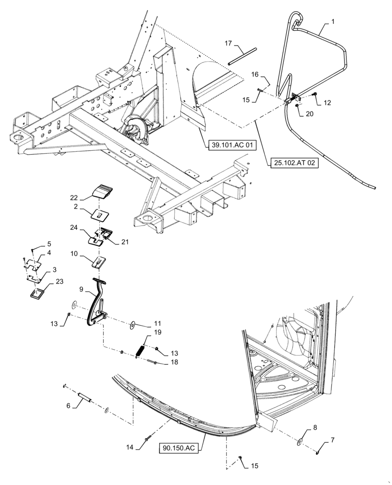 Схема запчастей Case IH 9240 - (25.102.AT[01]) - PEDAL, DIFFERENTIAL LOCK (25) - FRONT AXLE SYSTEM