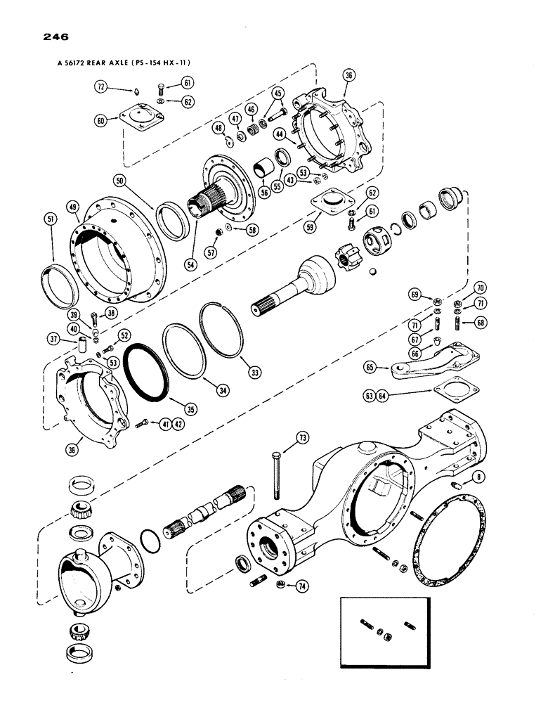 Схема запчастей Case IH 1200 - (246) - A56172 REAR AXLE HOUSING AND KNUCKLE, CONTINUED, 19.03 RATIO WITH CONSTANT VELOCITY JOINT (06) - POWER TRAIN