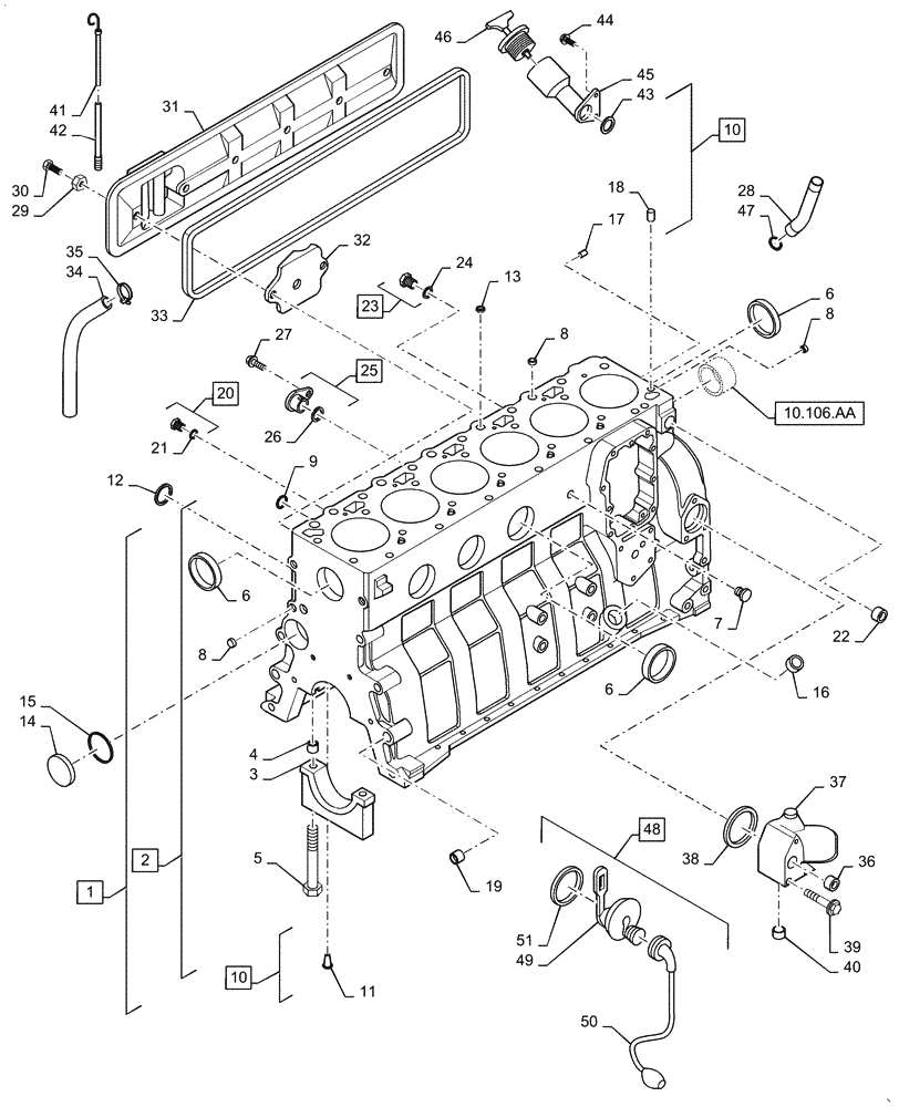 Схема запчастей Case IH RP165 - (10.100.AD[02]) - CYLINDER BLOCK, SN 4553441 AND AFTER (10) - ENGINE