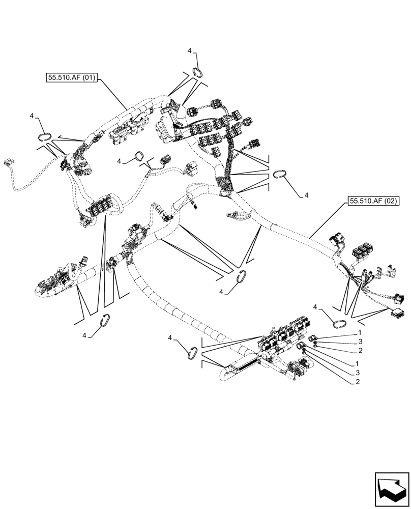 Схема запчастей Case IH FARMLIFT 632 - (55.510.AF[03]) - CAB MAIN WIRE HARNESS, CLIP (55) - ELECTRICAL SYSTEMS