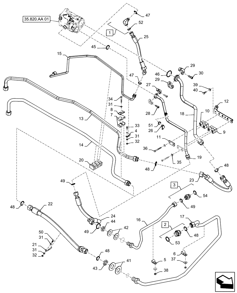 Схема запчастей Case IH STEIGER 580 - (35.820.AG[01]) - HYDRAULIC LINES, COOLING FAN, 540, 580, 620, BSN ZFF308131 (35) - HYDRAULIC SYSTEMS