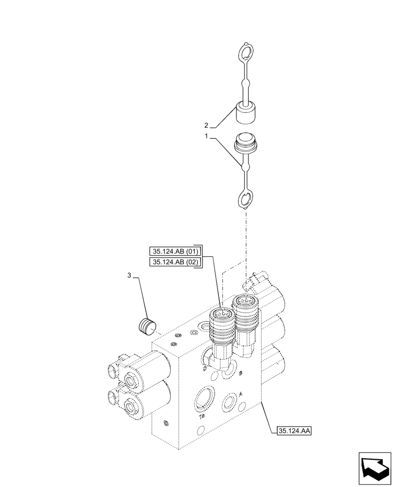 Схема запчастей Case IH PUMA 185 CVT - (35.124.AB[03]) - VAR - 758072, 758077, 758082 - SOLENOID VALVE, PLUGS (35) - HYDRAULIC SYSTEMS