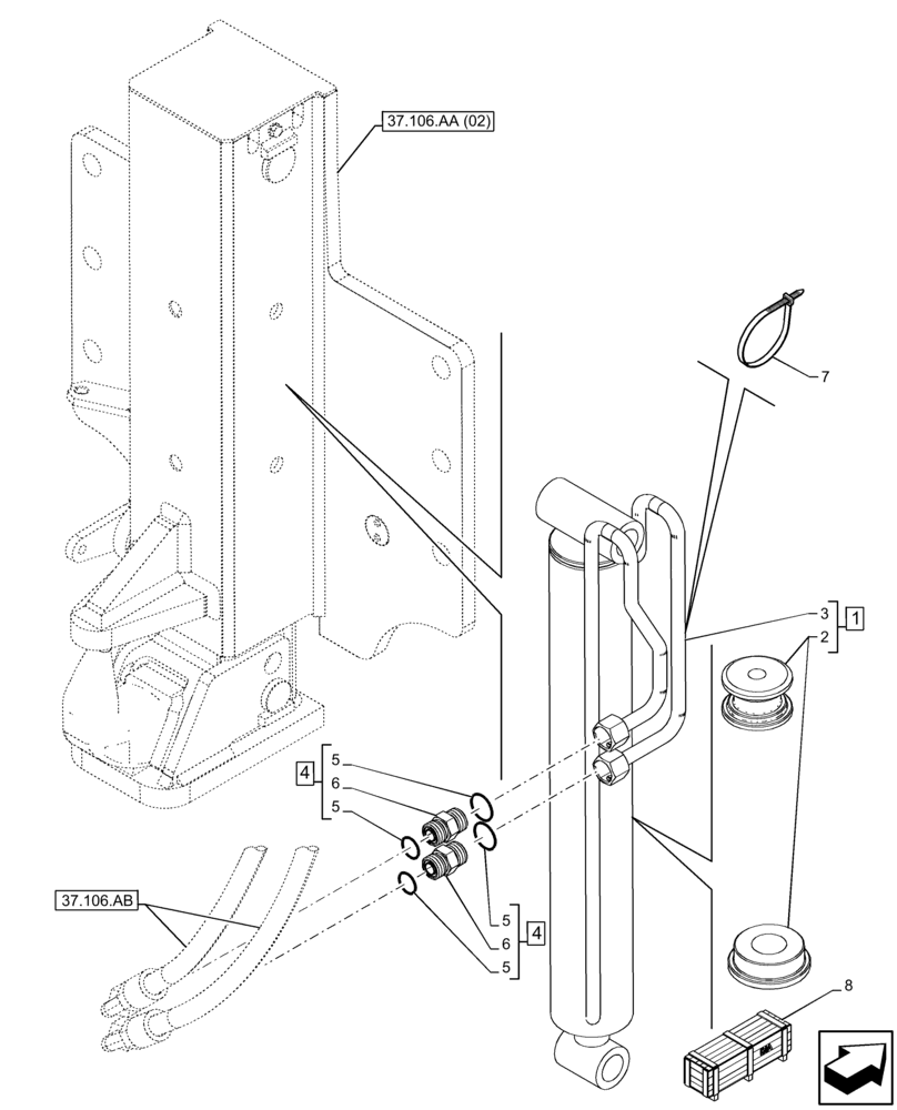 Схема запчастей Case IH FARMLIFT 742 - (37.106.AD) - VAR - 749497 - AUTOMATIC HITCH, CYLINDER (37) - HITCHES, DRAWBARS & IMPLEMENT COUPLINGS