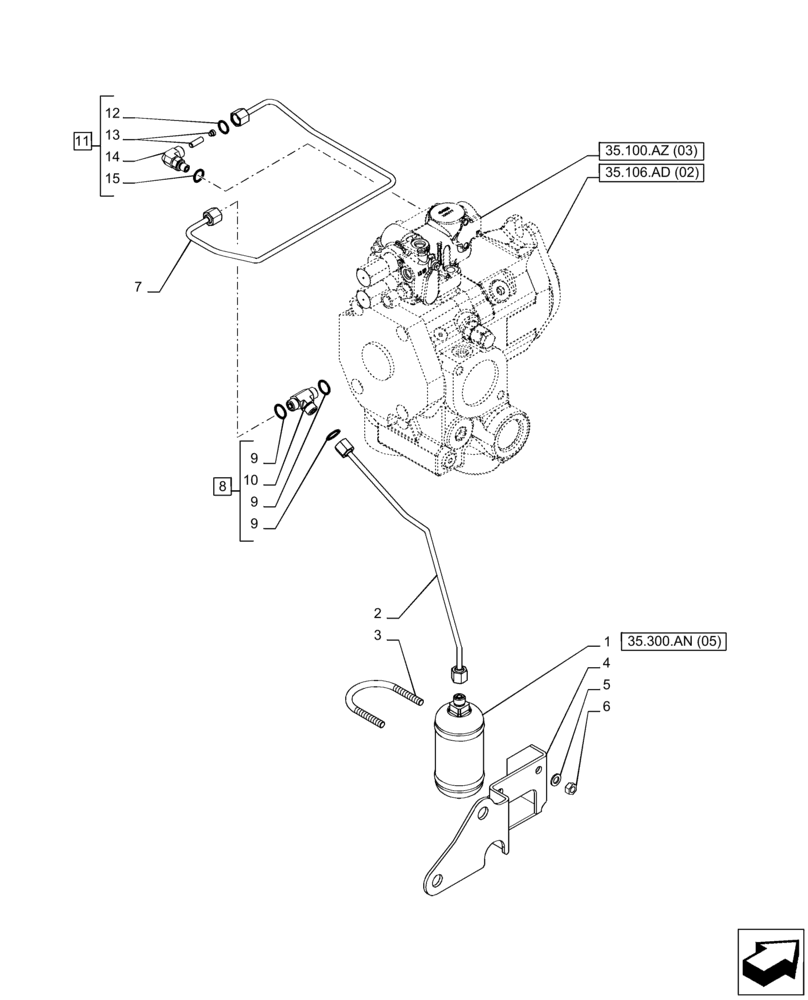 Схема запчастей Case IH PUMA 150 CVT - (35.300.AN[06]) - VAR - 391158, 758052, 758053 - OIL FILTER, PRIORITY VALVE, CVT (35) - HYDRAULIC SYSTEMS