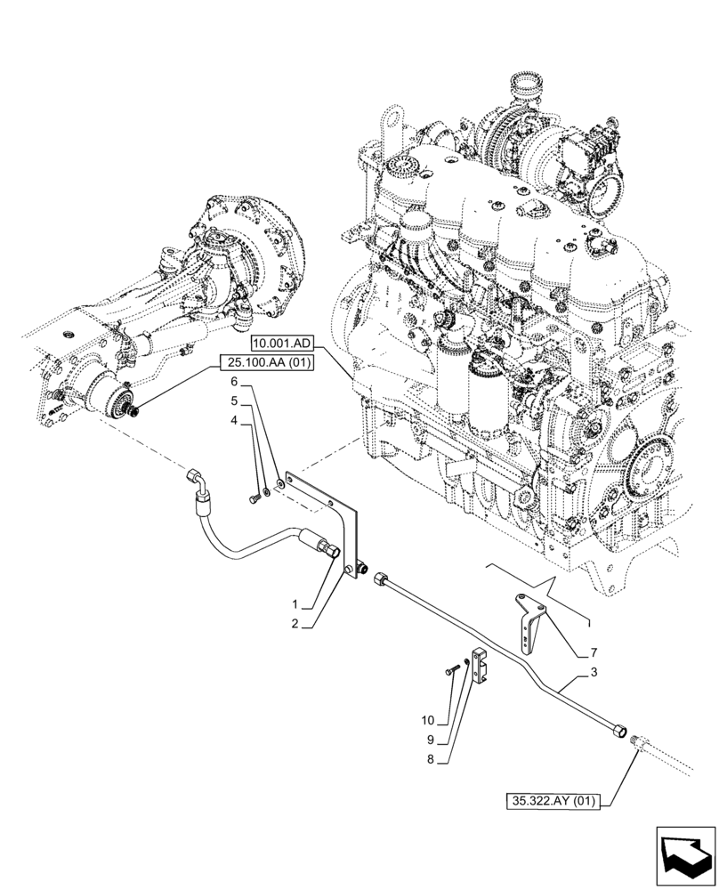 Схема запчастей Case IH PUMA 150 - (25.102.AT[01]) - VAR - 391156 - 4WD FRONT AXLE, DIFFERENTIAL LOCK, LINE (25) - FRONT AXLE SYSTEM