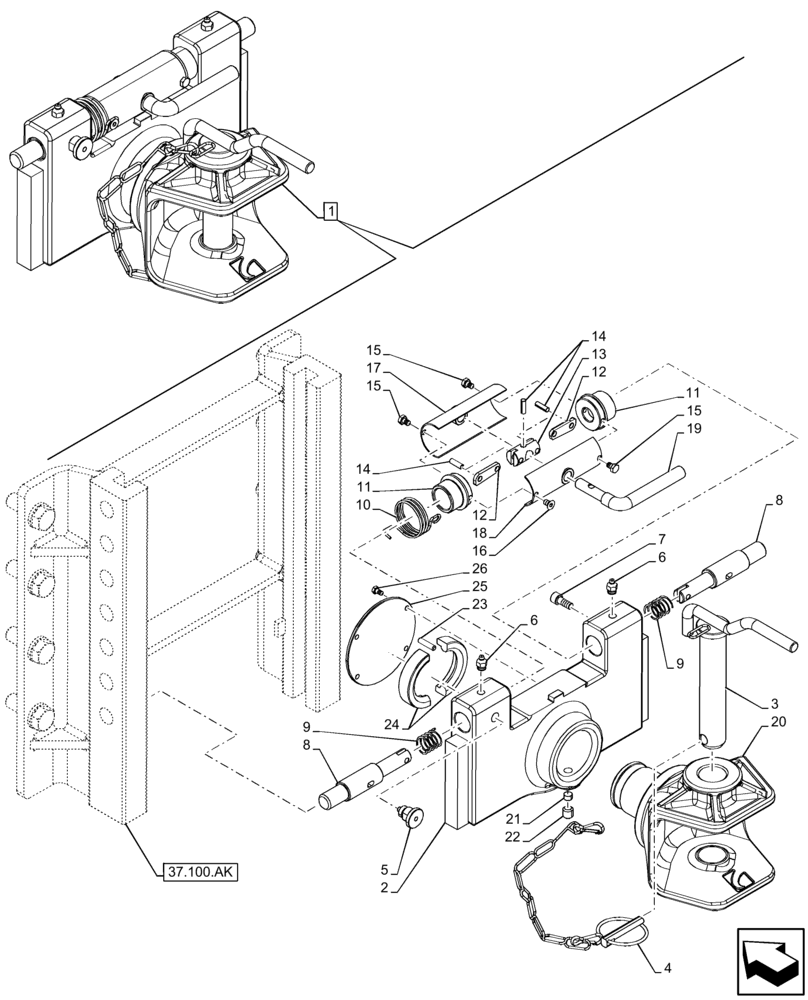 Схема запчастей Case IH FARMLIFT 935 - (37.100.AF[05]) - VAR - 749342 - TRAILER HITCH (37) - HITCHES, DRAWBARS & IMPLEMENT COUPLINGS