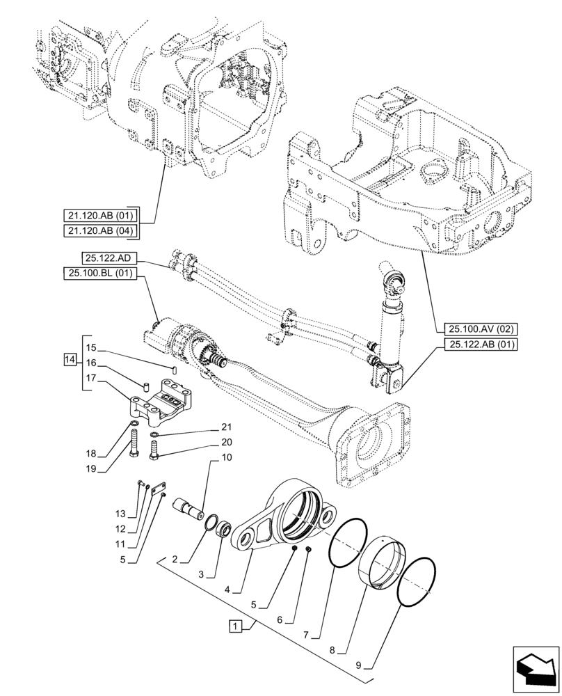 Схема запчастей Case IH PUMA 150 - (25.100.AV[05]) - VAR - 758045, 758046 - FRONT AXLE SUPPORT (25) - FRONT AXLE SYSTEM