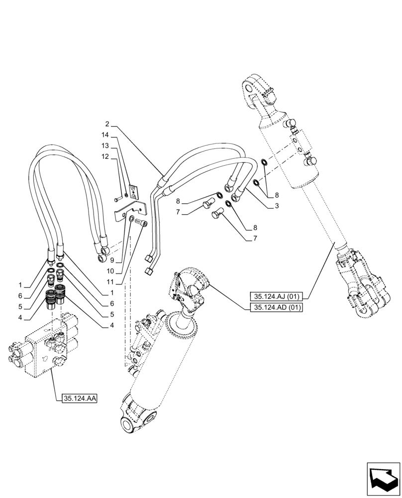 Схема запчастей Case IH PUMA 220 CVT - (35.124.AE[01]) - VAR - 758072, 758077, 758082 - TOP LINK, LINE (35) - HYDRAULIC SYSTEMS