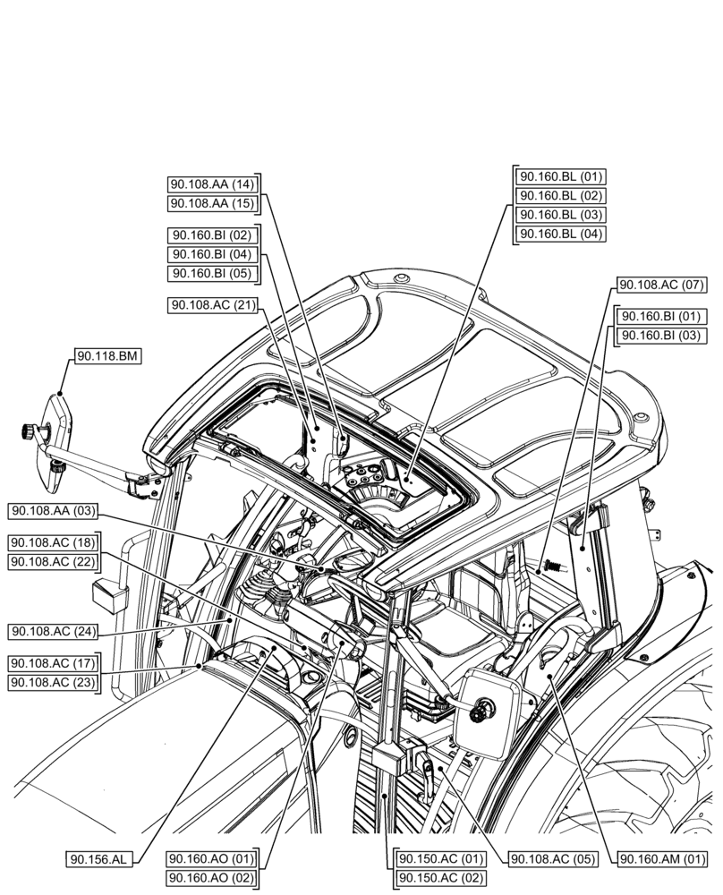 Схема запчастей Case IH FARMALL 115C - (00.000.90[01]) - PICTORIAL INDEX - PLATFORM, CAB, BODYWORK AND DECALS (00) - GENERAL & PICTORIAL INDEX
