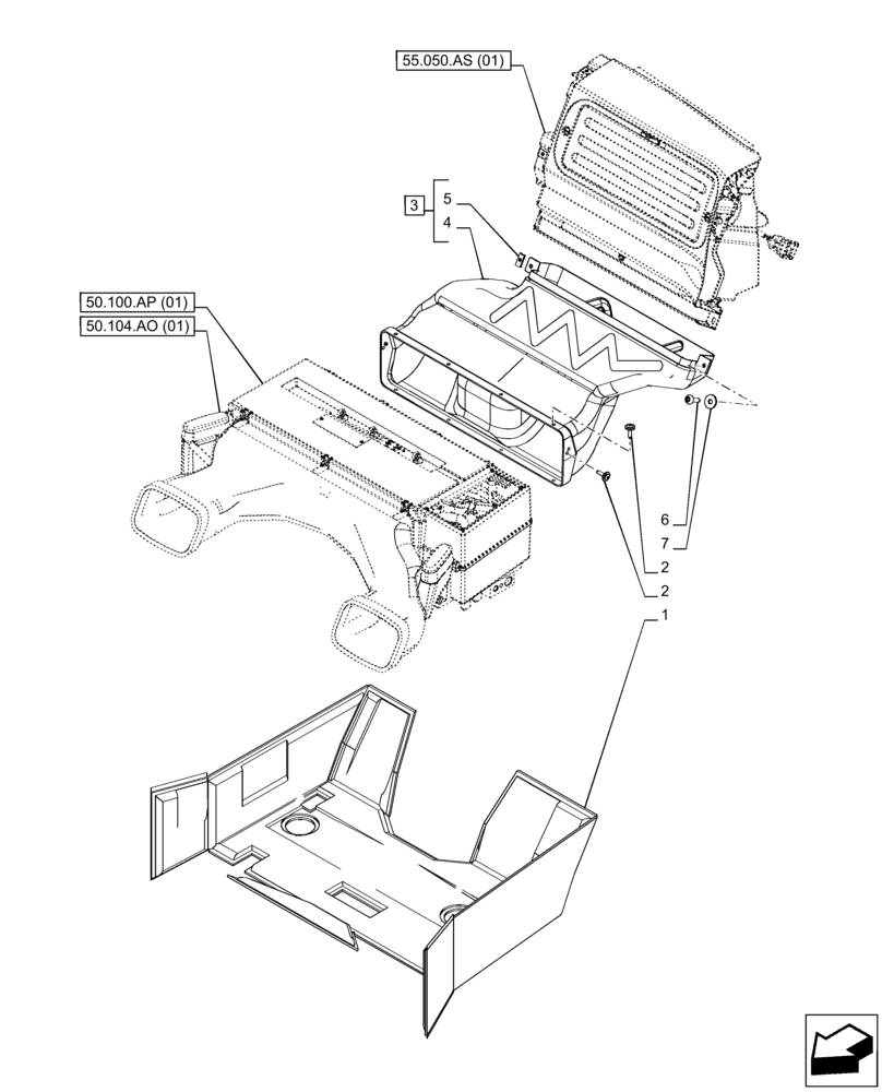 Схема запчастей Case IH PUMA 165 CVT - (50.104.AO[02]) - VAR - 391176, 758255, 758256, 758257, 758258, 758259, 758260, 758261, 758262, 758263, 758264, 758265 - AIR CONDITIONER, AIR DUCT (50) - CAB CLIMATE CONTROL