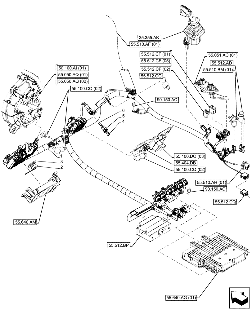 Схема запчастей Case IH FARMLIFT 935 - (55.510.AF[02]) - CAB MAIN WIRE HARNESS (55) - ELECTRICAL SYSTEMS