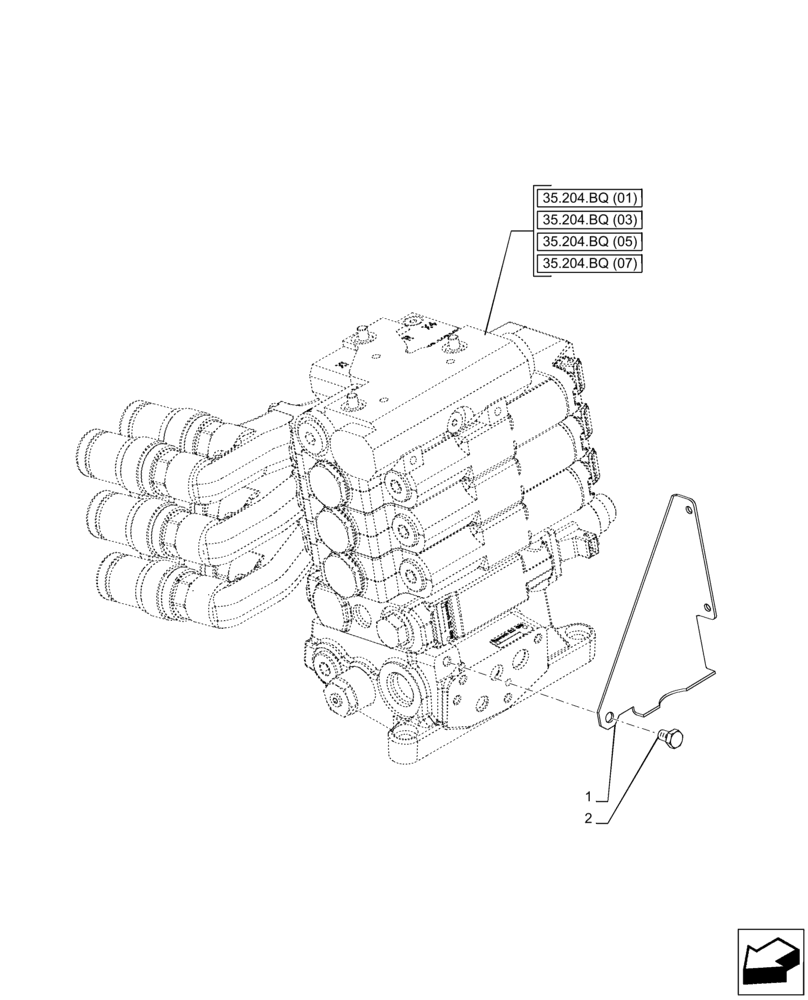 Схема запчастей Case IH PUMA 165 - (35.204.BE[28]) - VAR - 391165, 758058, 758059, 758060, 758061 - REMOTE CONTROL VALVE, BRACKET (35) - HYDRAULIC SYSTEMS