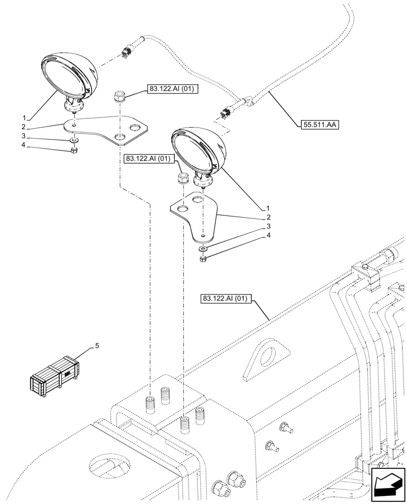 Схема запчастей Case IH FARMLIFT 735 - (55.404.BS[03]) - VAR - 749086 - WORKING LIGHT, BOOM (6 - 7M) (55) - ELECTRICAL SYSTEMS