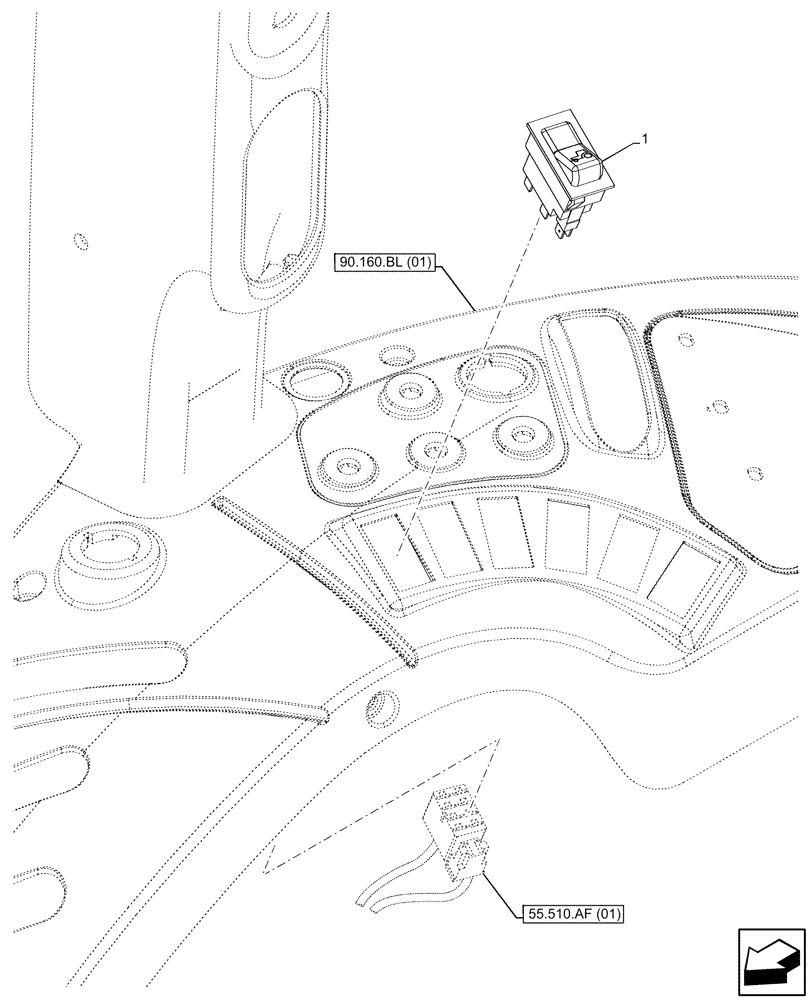 Схема запчастей Case IH FARMALL 115C - (55.040.AH[03]) - VAR - 337323, 743560, 744580, 744581, 744990 - WARNING, INDICATOR, SWITCH, FWD (55) - ELECTRICAL SYSTEMS