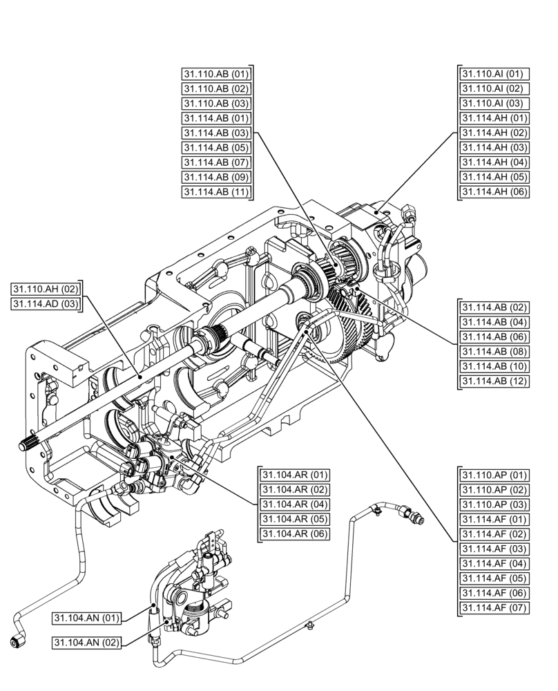 Схема запчастей Case IH FARMALL 95C - (00.000.31[01]) - PICTORIAL INDEX - IMPLEMENT POWER TAKE-OFF (00) - GENERAL & PICTORIAL INDEX