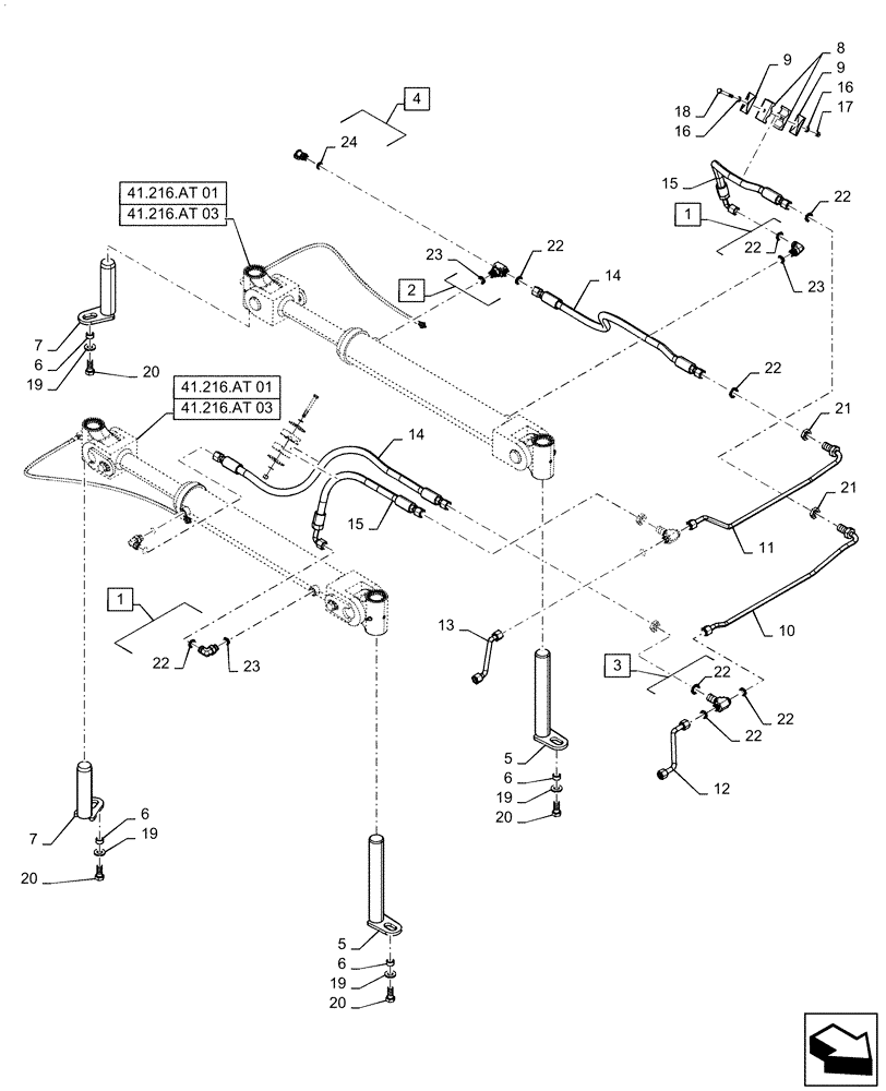 Схема запчастей Case IH QUADTRAC 500 - (41.216.AV[01]) - STEERING CYLINDER HYD. LINE, BSN ZFF308000 (41) - STEERING