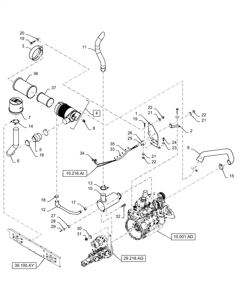 Схема запчастей Case IH WD1504 - (10.254.AI) - AIR CLEANER & EXHAUST (10) - ENGINE