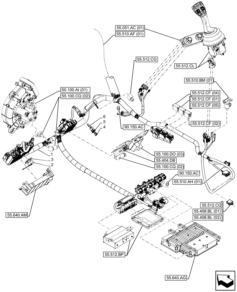 Схема запчастей Case IH FARMLIFT 742 - (55.510.AF[02]) - CAB MAIN WIRE HARNESS (55) - ELECTRICAL SYSTEMS