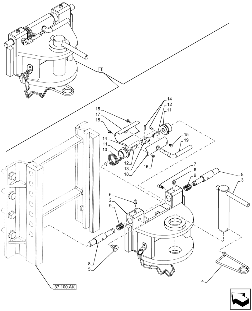 Схема запчастей Case IH FARMLIFT 635 - (37.100.AF[04]) - VAR - 749340 - TRAILER HITCH (37) - HITCHES, DRAWBARS & IMPLEMENT COUPLINGS