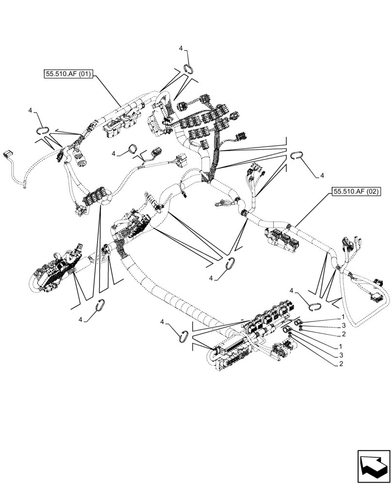 Схема запчастей Case IH FARMLIFT 742 - (55.510.AF[03]) - CAB MAIN WIRE HARNESS, CLIP (55) - ELECTRICAL SYSTEMS