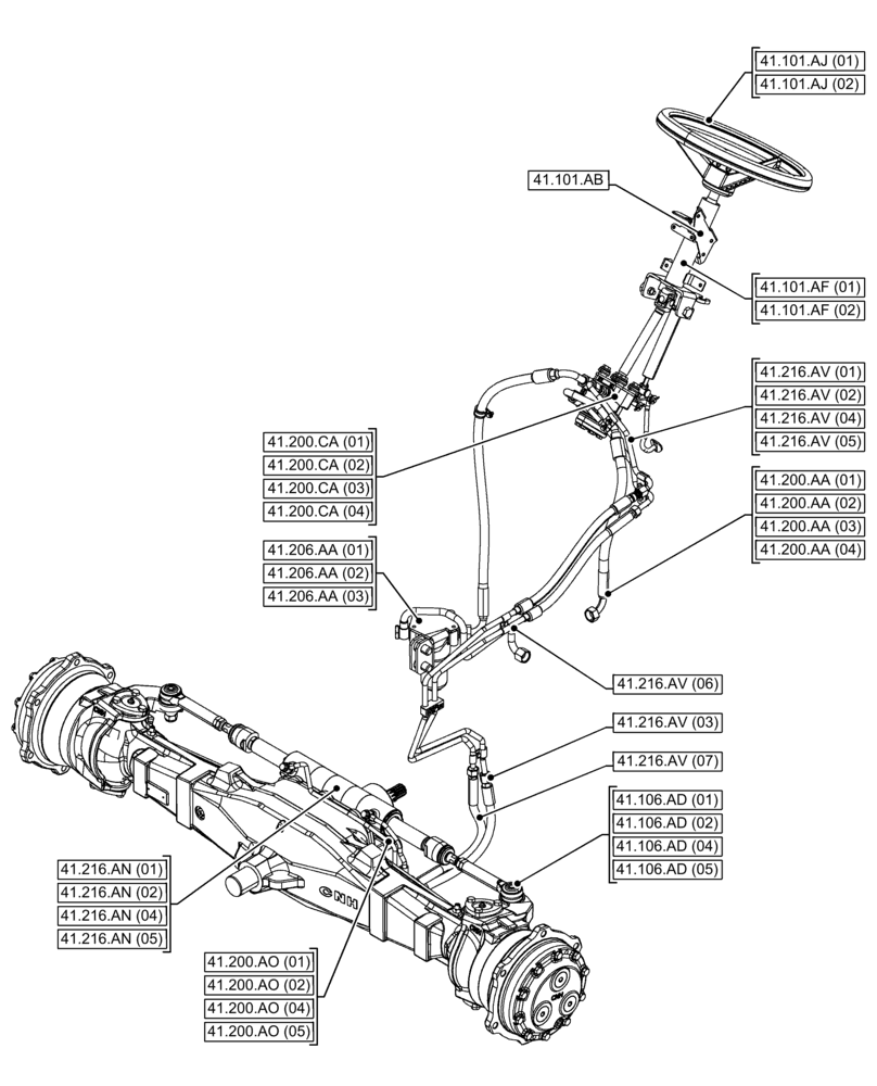 Схема запчастей Case IH FARMALL 95C - (00.000.41[01]) - PICTORIAL INDEX - STEERING (00) - GENERAL & PICTORIAL INDEX