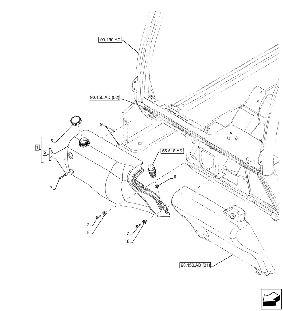 Схема запчастей Case IH FARMLIFT 935 - (55.518.AT) - WINDSHIELD WASH RESERVOIR (55) - ELECTRICAL SYSTEMS