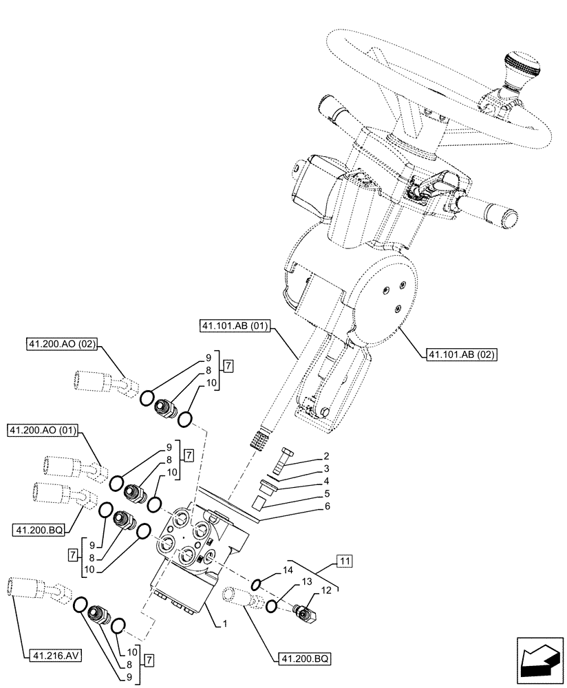 Схема запчастей Case IH FARMLIFT 632 - (41.200.CH) - STEERING, PILOT VALVE (41) - STEERING