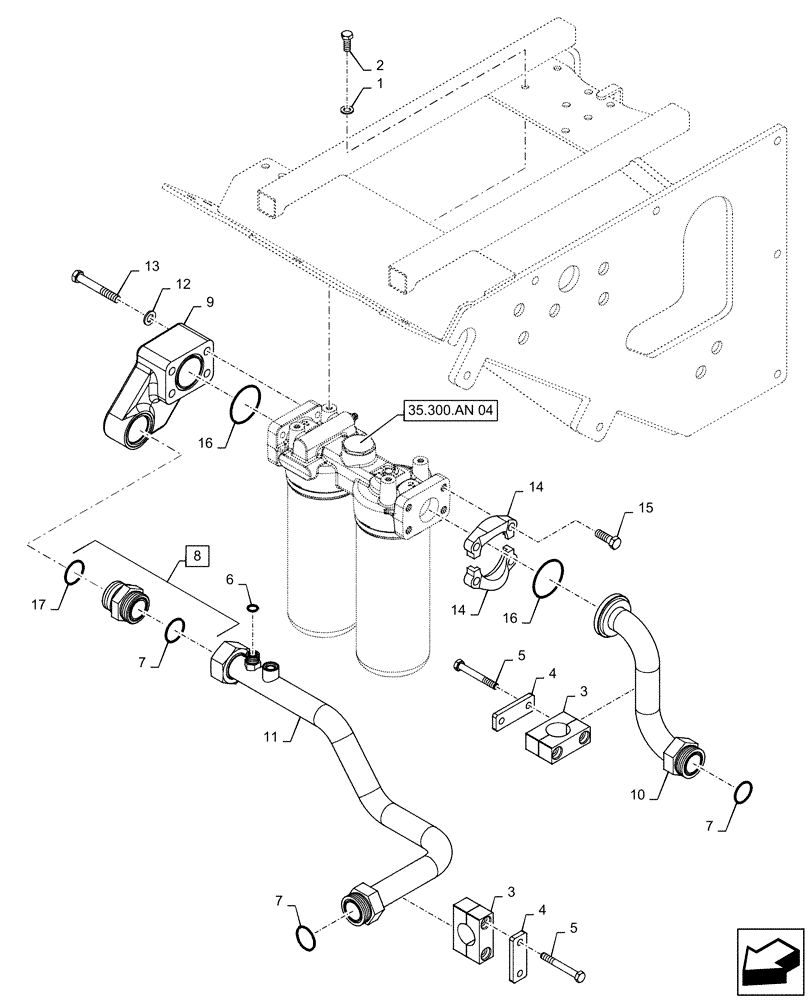 Схема запчастей Case IH QUADTRAC 470 - (35.300.AN[03]) - VAR - 429176 - MEGA FLOW HYDRAULIC OIL FILTER MOUNTING (35) - HYDRAULIC SYSTEMS