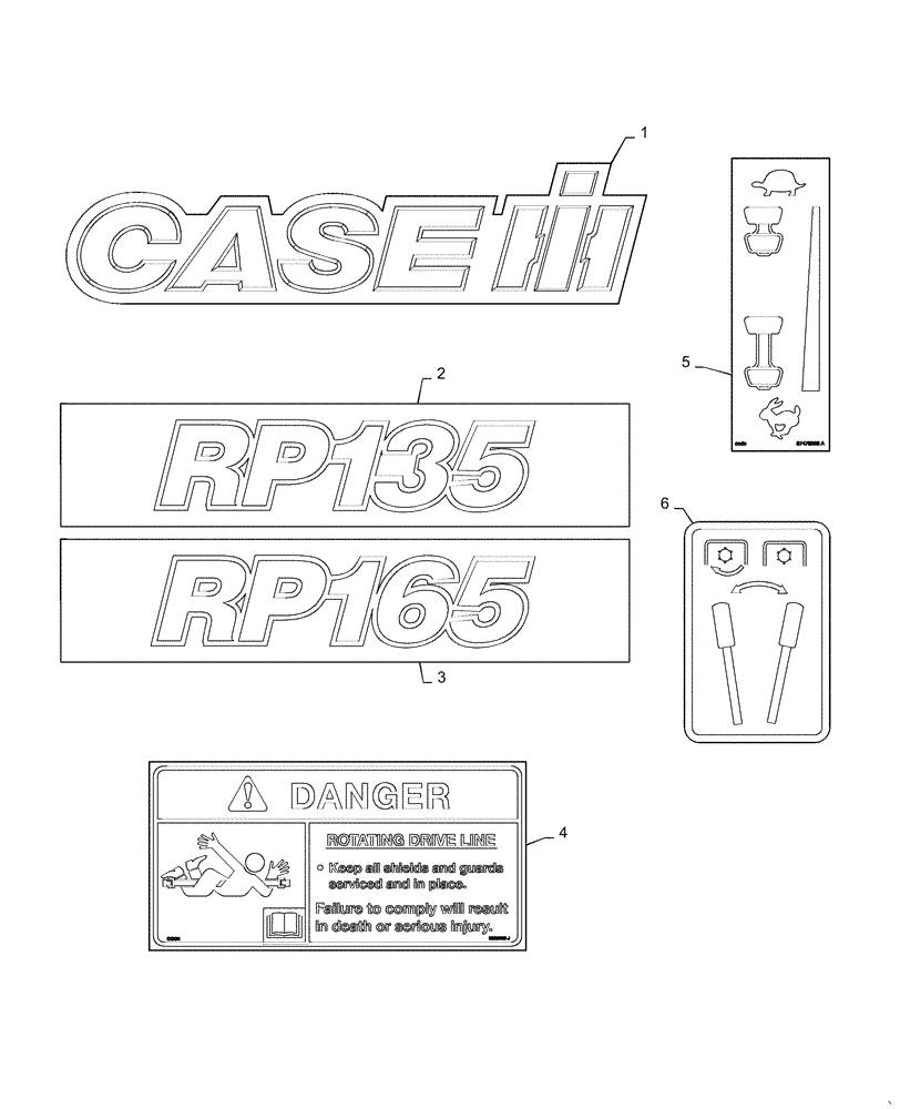 Схема запчастей Case IH RP135 - (90.108.AB[01]) - DECALS, CIH (90) - PLATFORM, CAB, BODYWORK AND DECALS