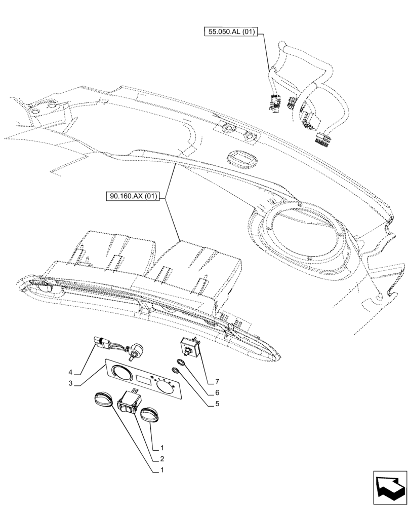 Схема запчастей Case IH PUMA 220 CVT - (55.051.AA[01]) - VAR - 391176, 758255, 758257 - AIR CONDITIONER, CONTROL PANEL - END YR 15-JUN-2015 (55) - ELECTRICAL SYSTEMS