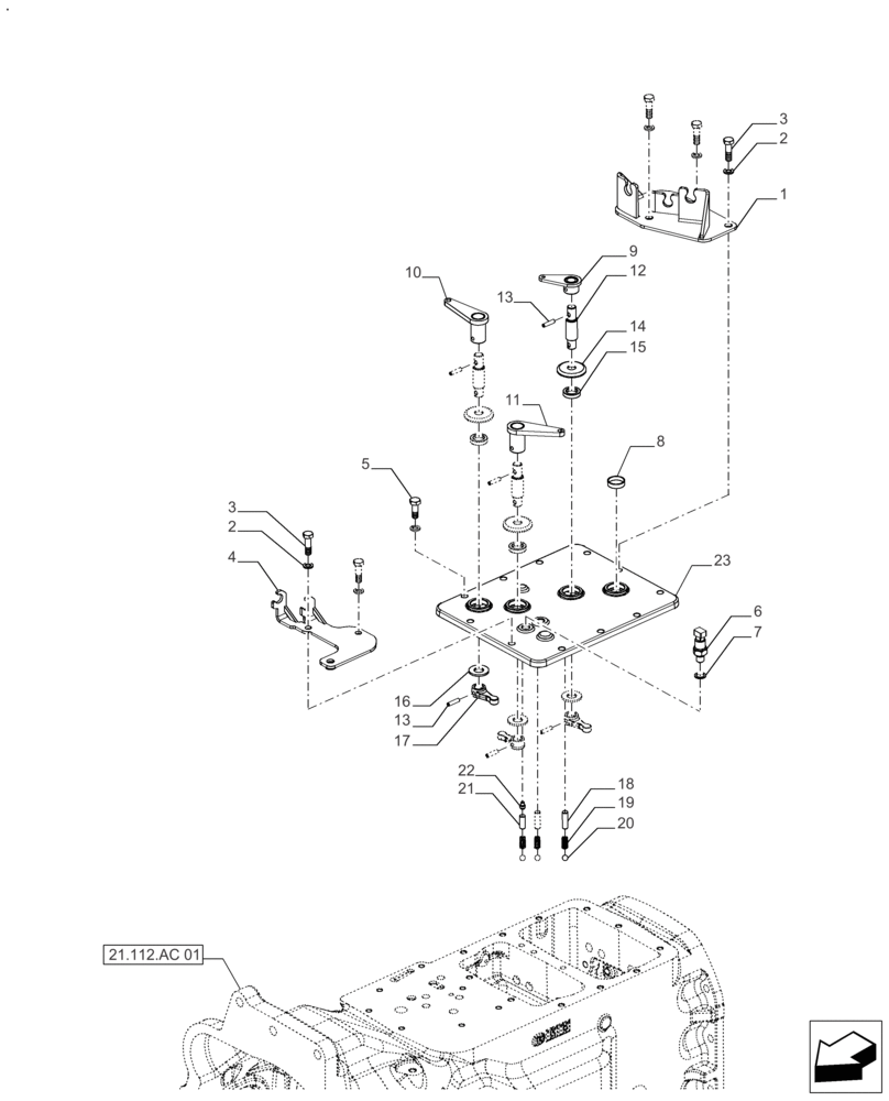 Схема запчастей Case IH FARMALL 120A - (21.112.AC[02]) - VAR - 330059, 330061 - SELECTOR CASE, POWERSHUTTLE (21) - TRANSMISSION