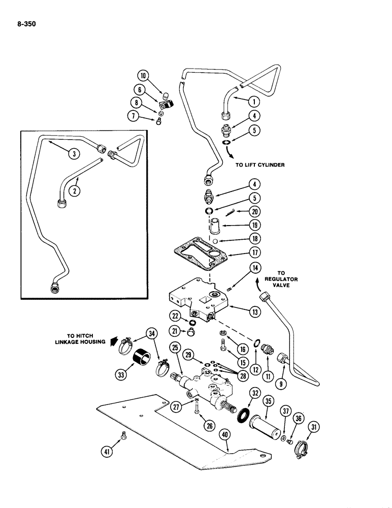 Схема запчастей Case IH 2094 - (8-350) - HITCH CONTROL VALVE, MANIFOLD AND TUBES (08) - HYDRAULICS