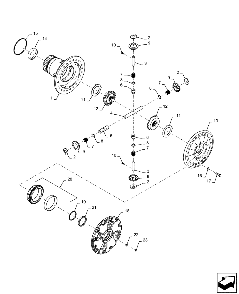 Схема запчастей Case IH QUADTRAC 580 - (27.106.AK[03]) - REAR AXLE DIFFERENTIAL, W/O DIFFERENTIAL LOCK, 550, 580, 600, 620 (27) - REAR AXLE SYSTEM