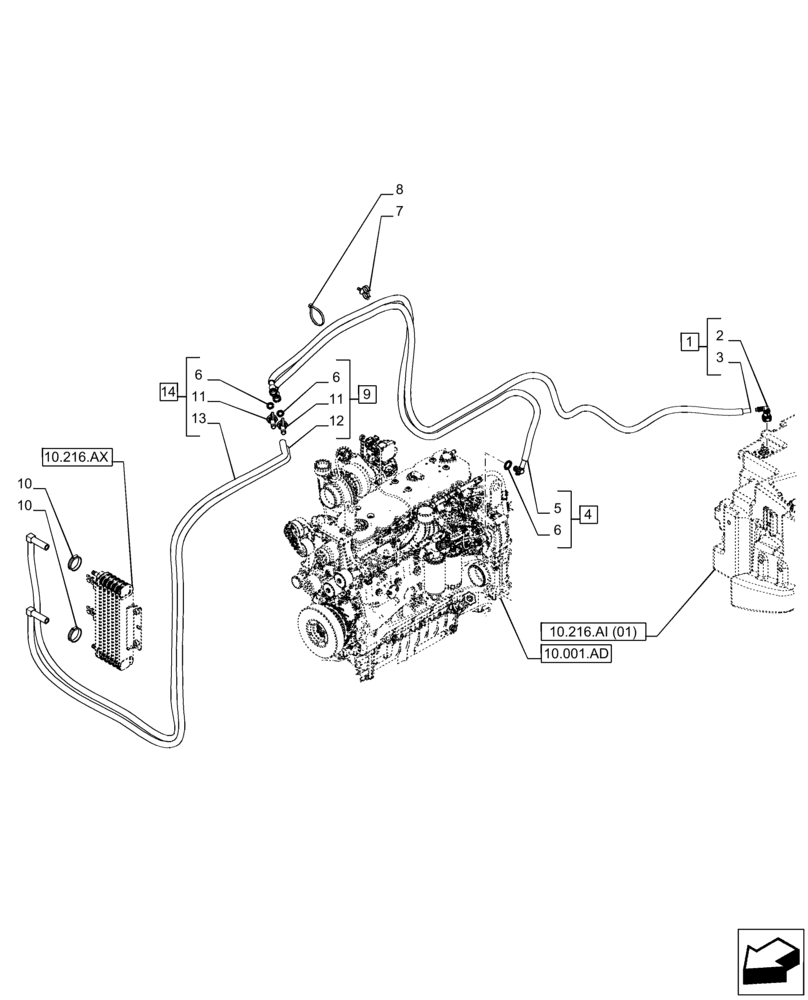 Схема запчастей Case IH PUMA 200 CVT - (10.216.AY) - VAR - 758223, 758235, 758240, 758241, 758250 - FUEL COOLER, LINES (10) - ENGINE