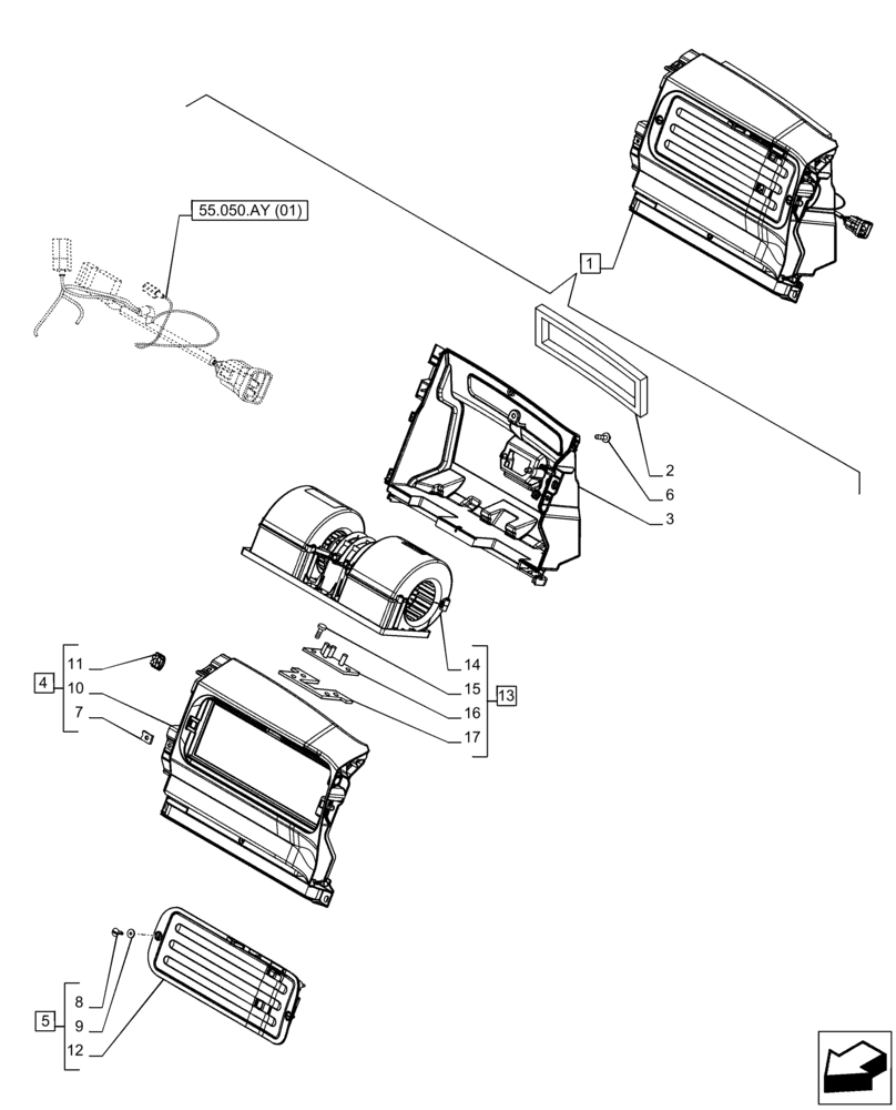 Схема запчастей Case IH PUMA 185 CVT - (55.050.AS[02]) - VAR - 391176, 758255, 758257 - BLOWER, COMPONENTS (55) - ELECTRICAL SYSTEMS